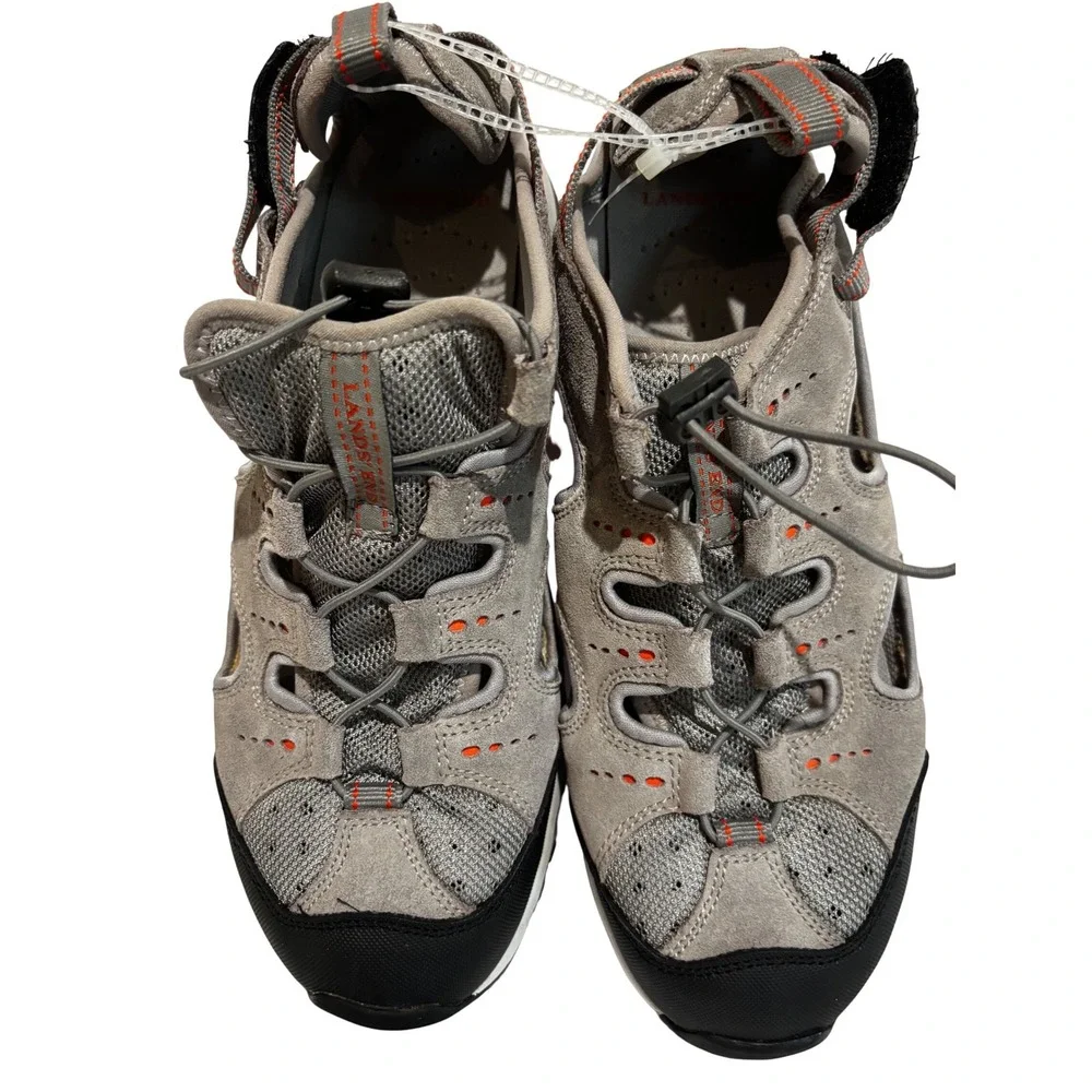 Lands End Mens Water Hiking closed‎ toe Sandals Gray Suede Mesh Bungee  Size 10D